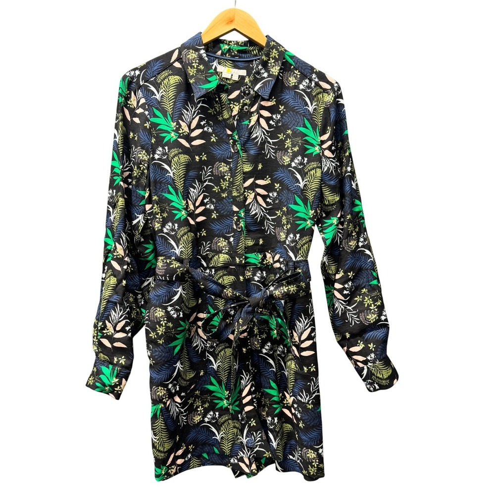 Boden Comisa Romper Womens 10 Black Tropical Floral Shorts Jumpsuit Belted Boho